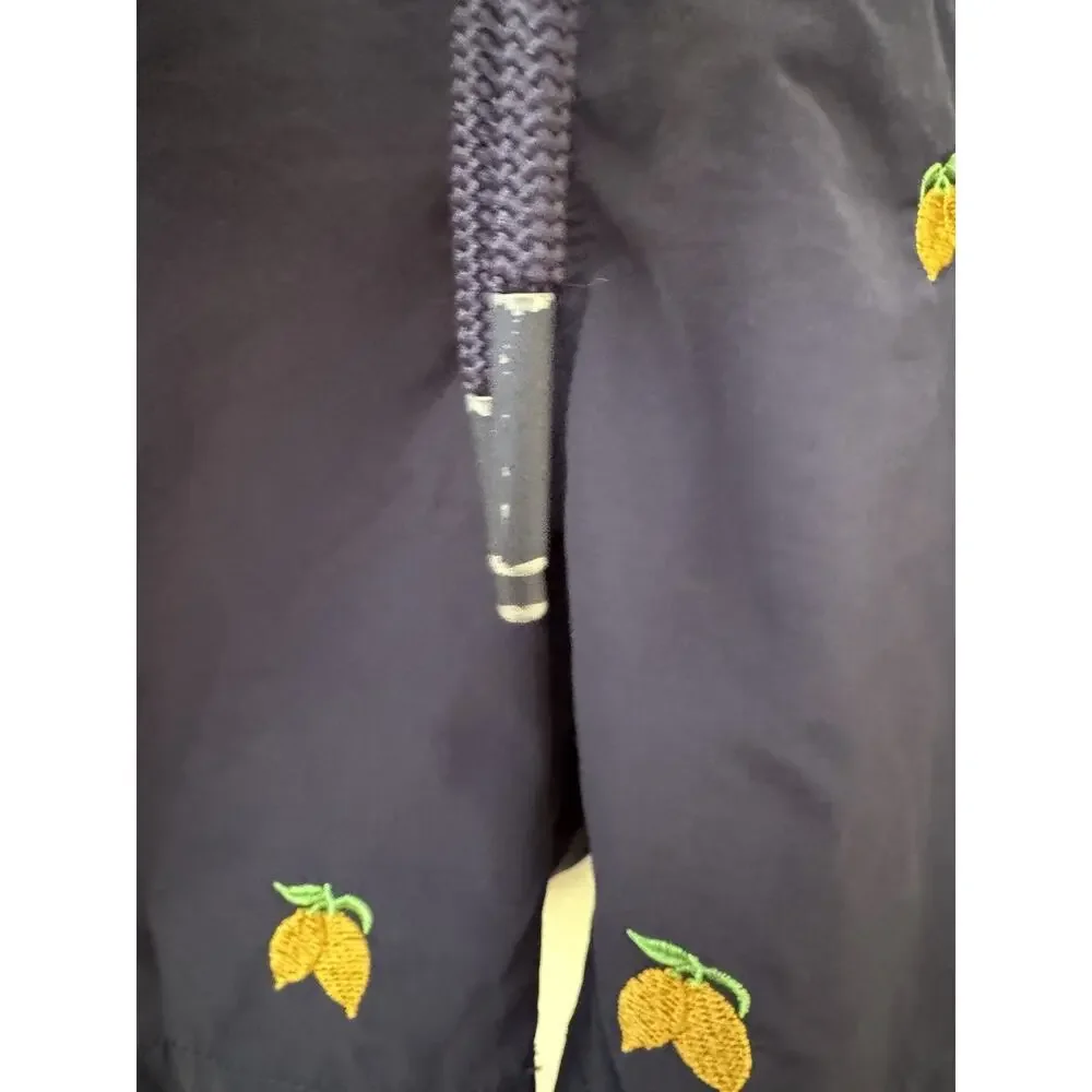 Warren Webber Navy Blue Lemon Embroidered Swim Trunks Men’s Size XL